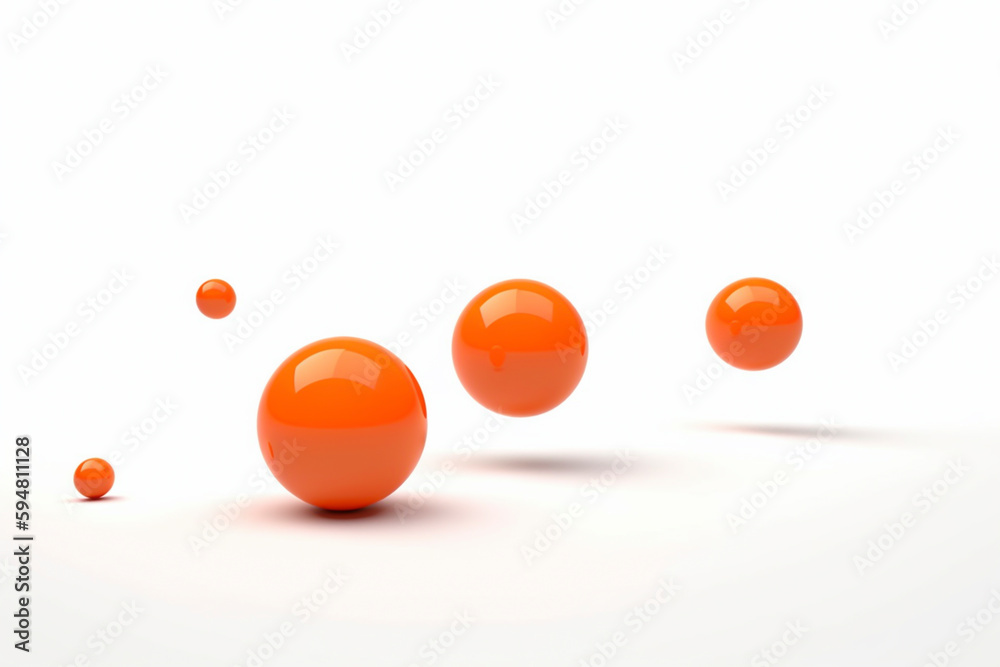 Close-up, ground-level macro view of moving 3D orange balls - background, copy space, isolated, Generative AI