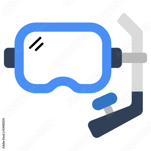 Oxygen pipe with goggles, icon of snorkeling mask