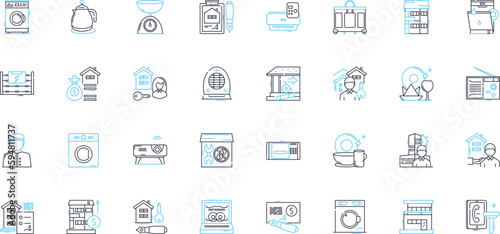 Hospitality field linear icons set. Service, Guest, Experience, Hospitality, Accommodation, Reception, Venue line vector and concept signs. Staff,Tourism,Diversity outline illustrations