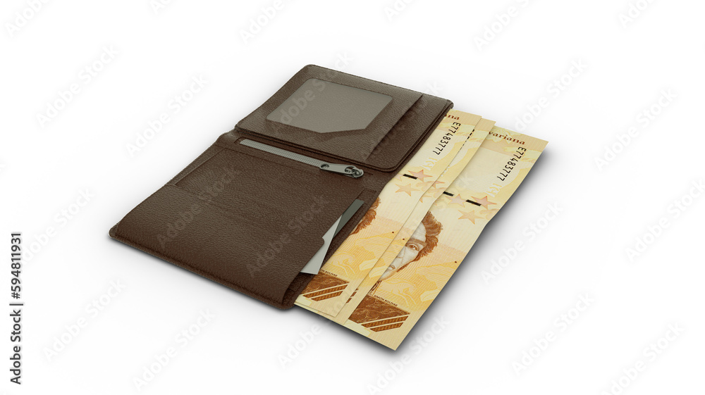 3D rendering of Venezuelan bolivar notes in wallet 3D rendering of Venezuelan bolivar notes in wallet