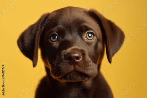Cute dog puppy studio photography isolated on yellow background. Animal and pet portrait. Ai generated © dragomirescu