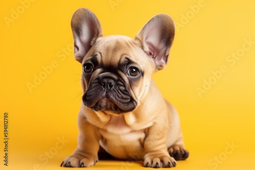 Cute dog puppy studio photography isolated on yellow background. Animal and pet portrait. Ai generated © dragomirescu