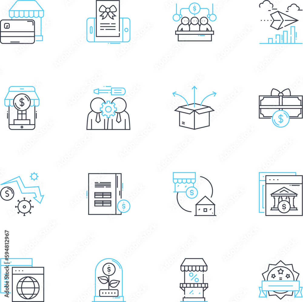 Online store linear icons set. Digital, E-commerce, Checkout, Shopping, Transactions, Inventory, Payment line vector and concept signs. Cart,Discounts,Delivery outline illustrations