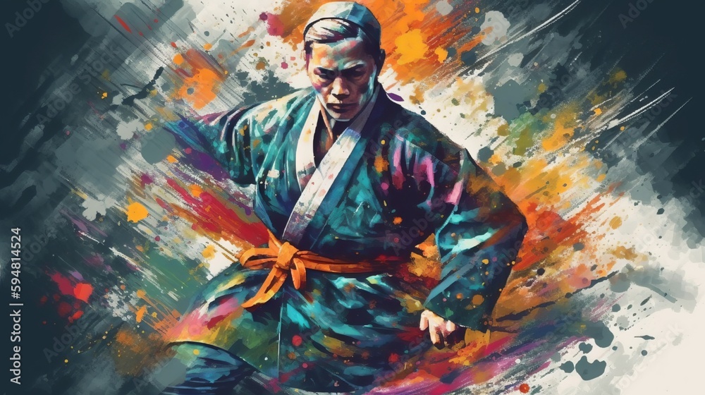 Fototapeta premium Elegant and Fierce Jiu Jitsu Fighter in Dynamic Motion