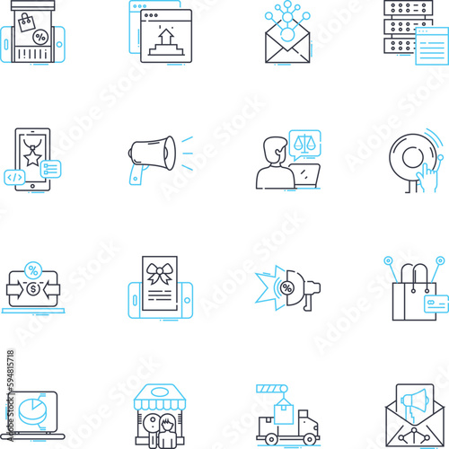 Digital engine linear icons set. Efficiency, Innovation, Automation, Intelligence, Optimization, Interoperability, Integration line vector and concept signs. Transformation,Power,Agility outline
