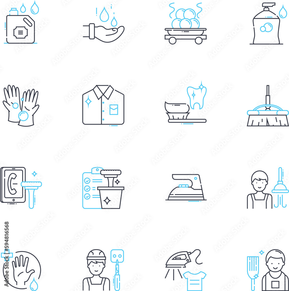 Sweeping service linear icons set. Clean, Tidy, Sweep, Mop, Dust, Scrub, Debris line vector and concept signs. Broom,Vacuum,Sanitize outline illustrations Sweeping service linear icons set. Clean, Tidy, Sweep, Mop, Dust, Scrub, Debris line vector and concept signs. Broom,Vacuum,Sanitize outline illustrations
