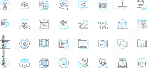 Machine media linear icons set. Robotics, Automation, Artificial Intelligence, Programming, Manufacturing, Computerized, Digitalization line vector and concept signs. Mechanization,Electric photo