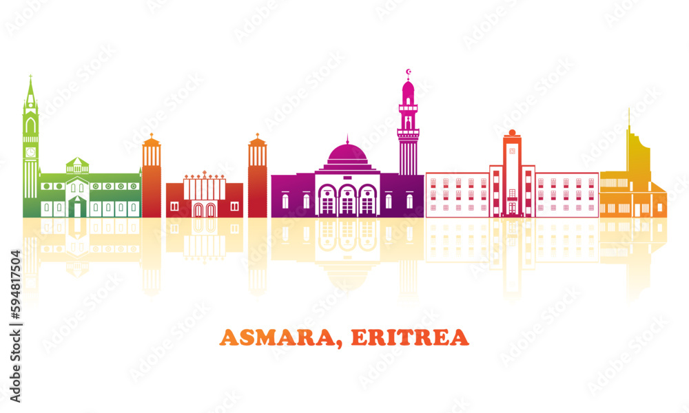 Colourfull Skyline panorama of city of Asmara, Eritrea - vector illustration