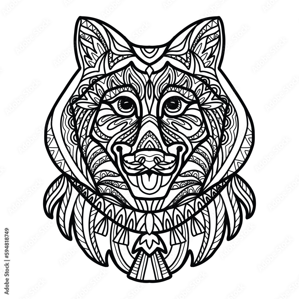 Syberian husky dog head coloring book page