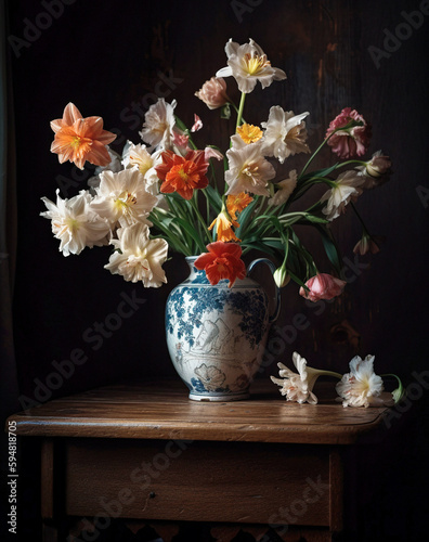 Elegant Vase with a Flower Bouquet - generative AI © Uolir
