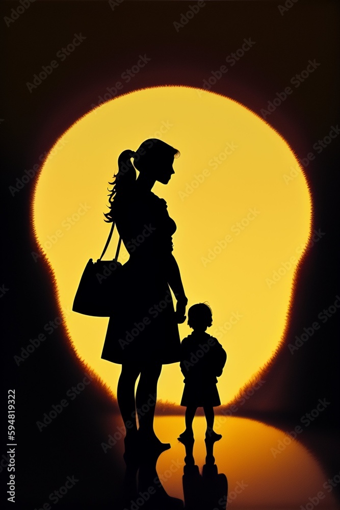 silhouette of a mother holding her child's hand