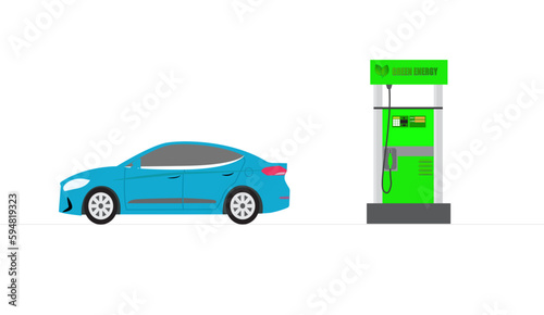 A vector of sporty car with biodiesel fuel pump on white background. Green Energy car.