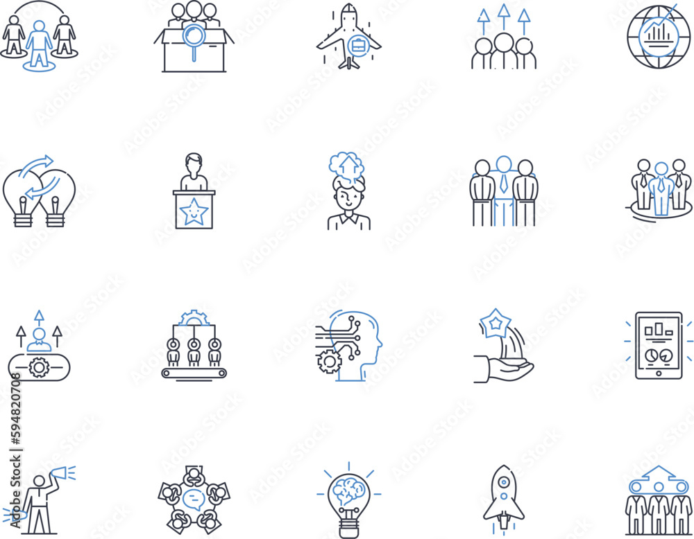 Initial company line icons collection. Innovative, Tech-driven, Cutting-edge, Visionary, Piering, Modern, Streamlined vector and linear illustration. Agile,Dynamic,Ambitious outline signs set