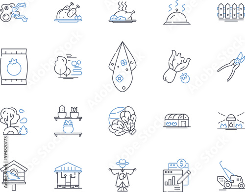 Plastics factory line icons collection. Injection, Molding, Extrusion, Polymerization, Granulation, Resin, Manufacturing vector and linear illustration. Recycling,Melting,Shredding outline signs set