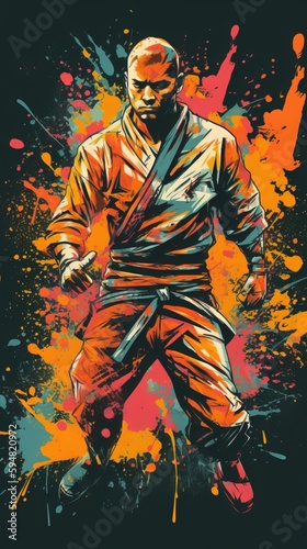 Jiu Jitsu fighter in a vibrant graffiti art style © Jardel Bassi
