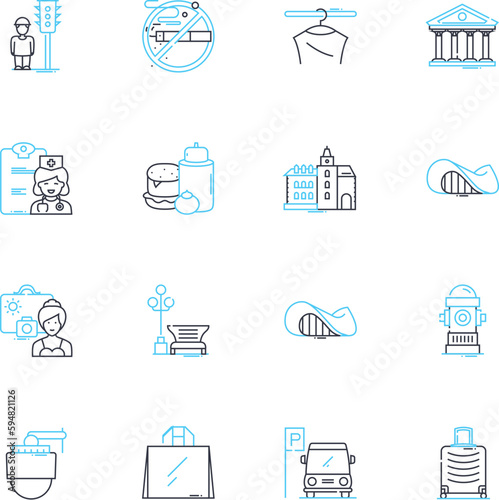 High-tech metropolis linear icons set. Innovation, Technology, Future, Cutting-edge, Smart city, Developments, Wireless line vector and concept signs. Robotics,Connectivity,Futuristic outline