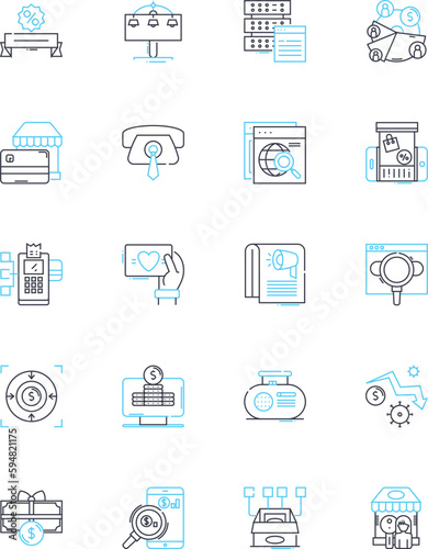 Wholesale commerce linear icons set. Bulk, Distributor, Reseller, Inventory, Wholesale, Markup, Supply line vector and concept signs. Warehouse,Stock,Orders outline illustrations