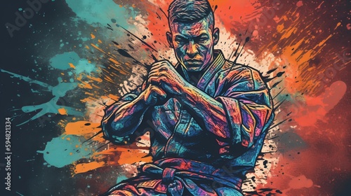 Jiu Jitsu fighter in a vibrant graffiti art style