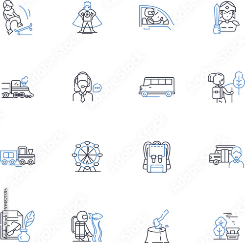 Visiting monuments line icons collection. Scenic, Historic, Majestic, Iconic, Inspiring, Architectural, Cultural vector and linear illustration. Ancient,Artistic,Grand outline signs set