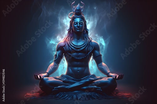AI illustration of spiritual awakening enlightenment meditation of shiva, 8k high-resolution, Generative AI Image photo
