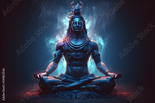 AI illustration of spiritual awakening enlightenment meditation of shiva, 8k high-resolution, Generative AI Image