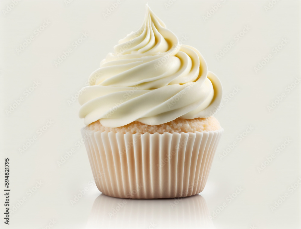 A cupcake with white frosting and a light pink frosting. A cupcake with white frosting and a light pink frosting.