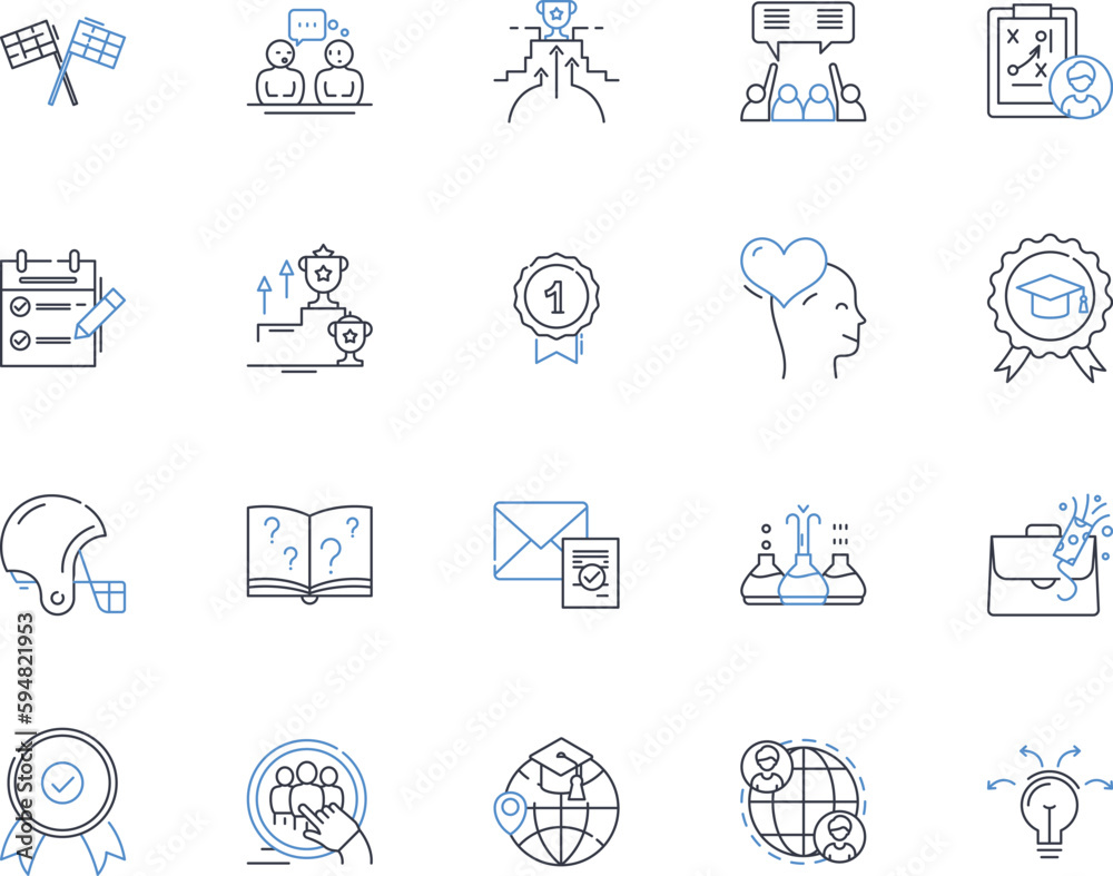 Fototapeta premium Collegiate athletics line icons collection. Competition, Scholarships, Championships, Training, Coaches, Athletes, Recruits vector and linear illustration. Sponsorship,Recruiting,Boosters outline