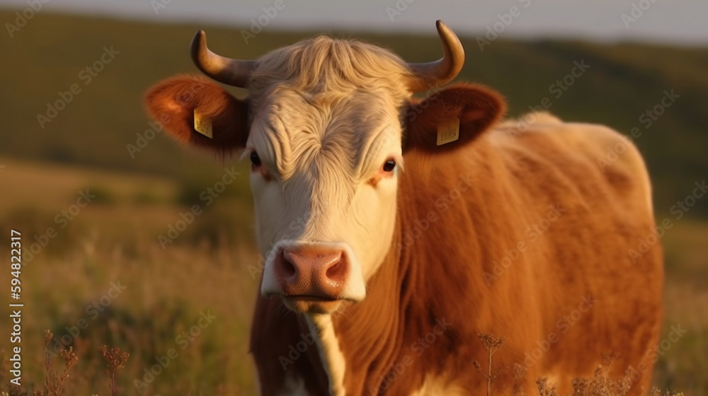 Cattle farming - cow ecological pasture on a meadow. Generative ai.