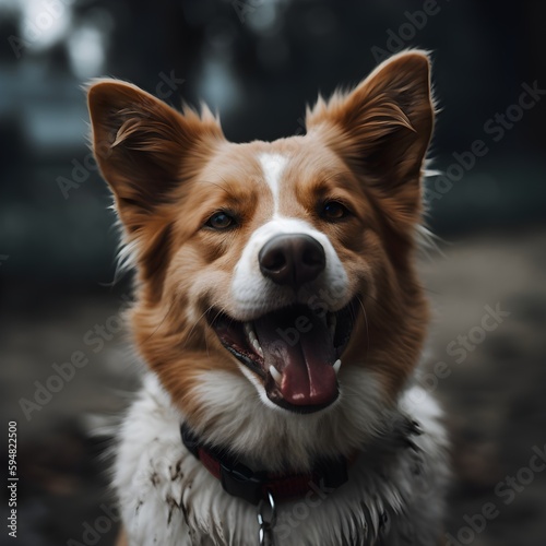 Portrait of happy dog on the background of the forest  Generative Ai