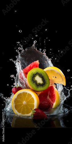 Fruit in water splash isolated on black background  Generative Ai