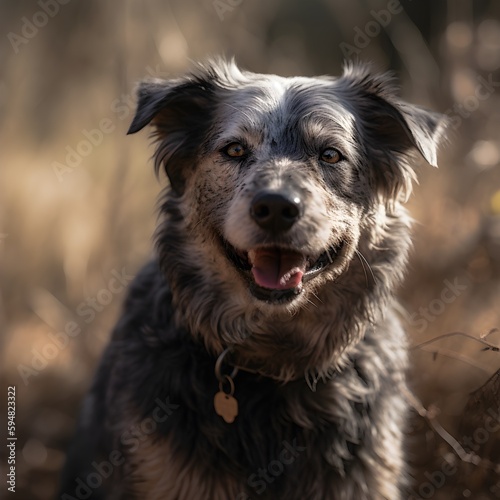 Portrait of happy dog on the background of the forest, Generative Ai