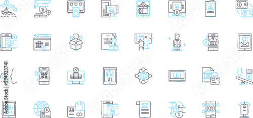 Buy things linear icons set. Purchase, Buy, Shop, Acquire, Obtain, Invest, Procure line vector and concept signs. Get,Own,Grab outline illustrations