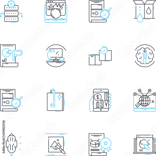 Data organization linear icons set. Categorization, Sorting, Arrangement, Classification, Organization, Indexing, Management line vector and concept signs. Systematization,Compilation,Cataloging