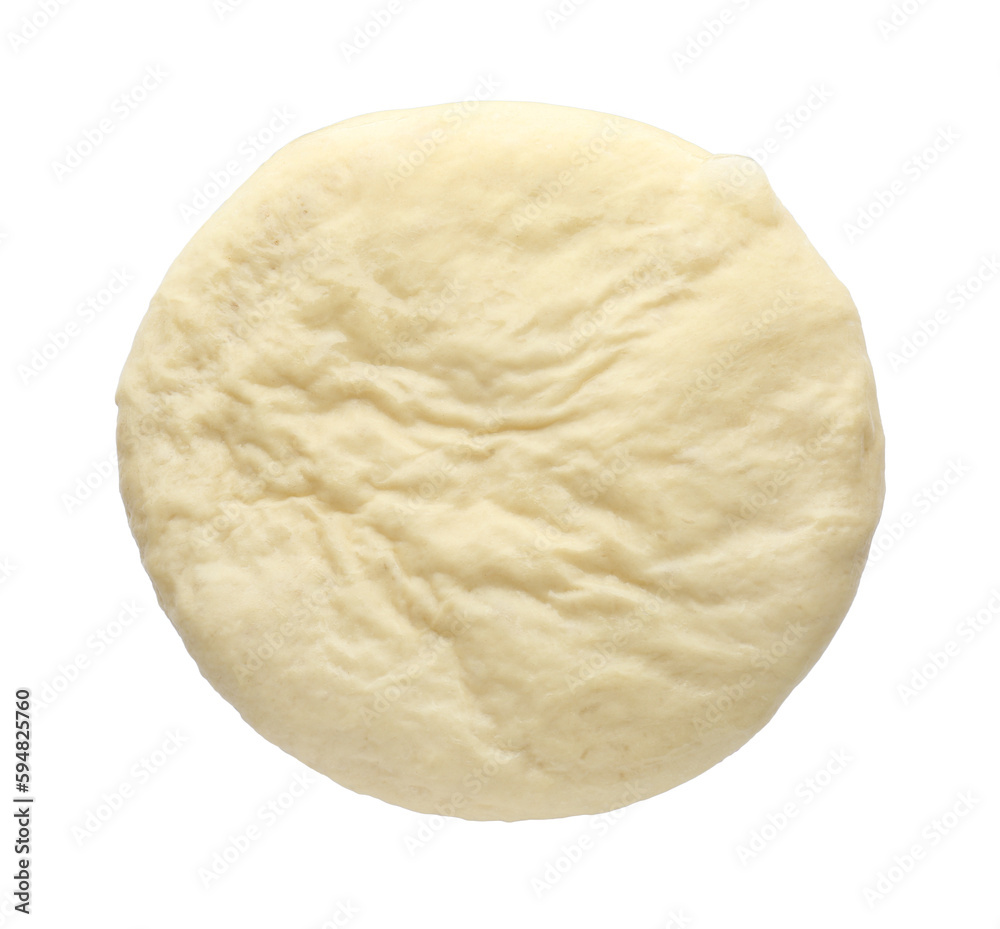 Fresh yeast dough for pastries isolated on white, top view
