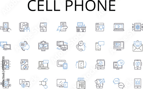 Cell phone line icons collection. Mobile ph, Smartph, Handset device, Pocket communicator, Wireless device, Electronic device, Portable ph vector and linear illustration. Cellular device,Digital ph
