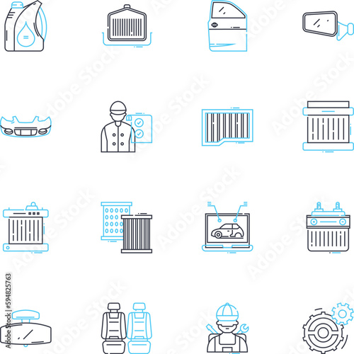Secure a car linear icons set. Lock, Alarm, GPS, Key, Park, Safe, Track line vector and concept signs. Garage,Immobilizer,Surveillance outline illustrations