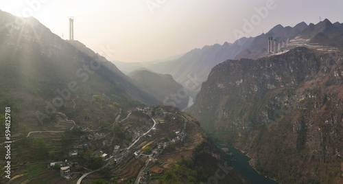 Aerial view of the Huajiang bridge in Guizhou, China photo