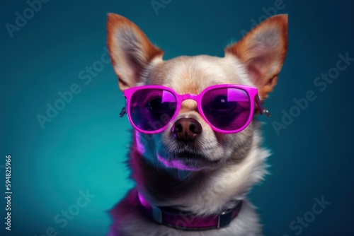 Funny cute dog in sunglasses with happy emotion. AI generated, human enhanced © top images