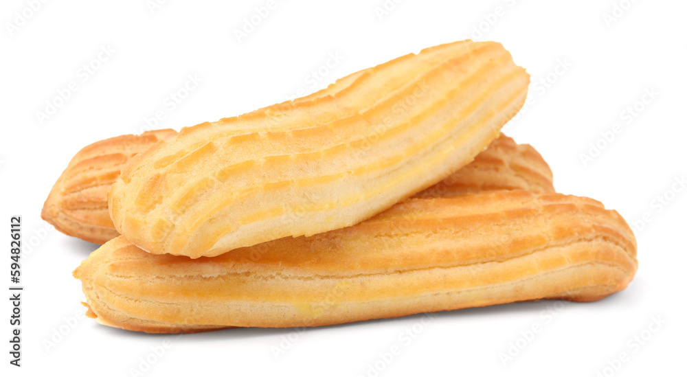Three fresh delicious eclairs isolated on white Three fresh delicious eclairs isolated on white
