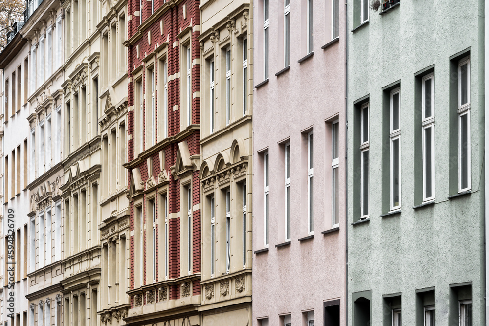 old building facades of rented apartments in the student district Kwartier Latäng of cologne