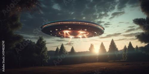 Photorealistic UFO in the sky at night. AI generated  human enhanced