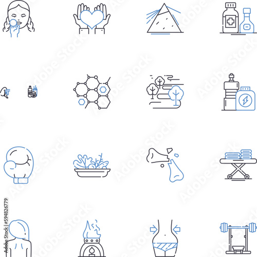 Functional medicine line icons collection. Nutrition, Lifestyle, Genetics, Integrative, Holistic, Prevention, Epigenetics vector and linear illustration. Toxicity,Inflammation,Gut outline signs set