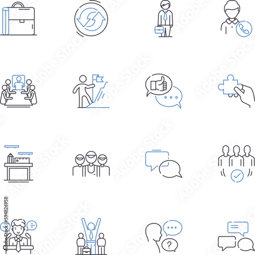 Production team line icons collection. Collaboration, Creativity, Efficiency, Quality, Organization, Teamwork, Communication vector and linear illustration. Innovation,Planning,Resourcefulness outline