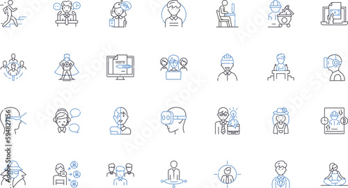 Administrative role line icons collection. Organizing, Scheduling, Coordinating, Planning, Managing, Multitasking, Prioritizing vector and linear illustration. Correspondence,Documentation,Filing