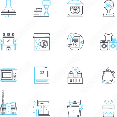 Lodging business linear icons set. Accommodation, Hotels, Motels, Resorts, Hostels, Bed & Breakfast, Inns line vector and concept signs. Vacation Rentals,Guesthouses,Cabins outline illustrations