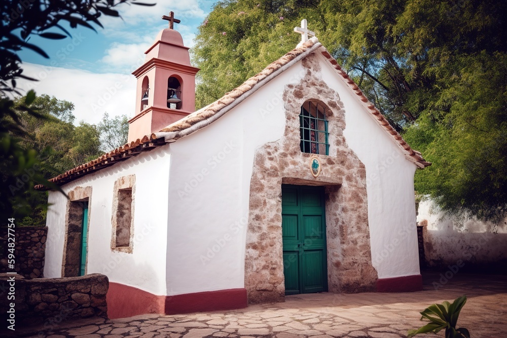 Small catholic church in Latin American village. Generative AI