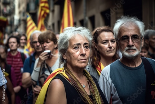 People from Catalonia protesting in the streets for independence. Generative AI