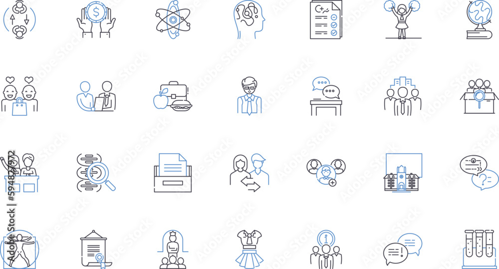 Graduation line icons collection. Achievement, Success, Diploma, Ceremony, Cap, Gown, Tassel vector and linear illustration. Honor,Commencement,Pictures outline signs set