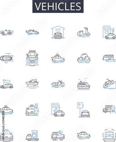 Vehicles line icons collection. Cars, Automobiles, Transportation, Modes, Conveyance, Ride-hailing, Ride-sharing vector and linear illustration. Personal transit,Commercial transit,Carpooling outline