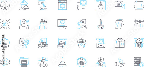 Fortification linear icons set. Citadel, Bastion, Rampart, Stronghold, Keep, Fortress, Wall line vector and concept signs. Tower,Moat,Barricade outline illustrations